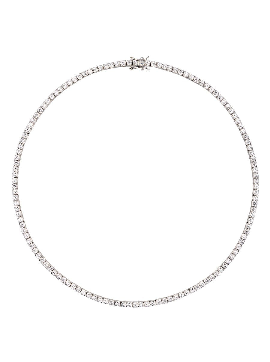 MOSS ROUND CUT, 3MM 4-PRONG, LAB-GROWN WHITE SAPPHIRE SILVER RIVIERE NECKLACE