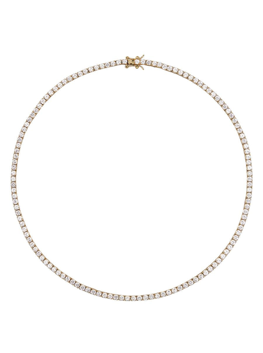 MOSS ROUND CUT, 3MM 4-PRONG, LAB-GROWN WHITE SAPPHIRE GOLD RIVIERE NECKLACE