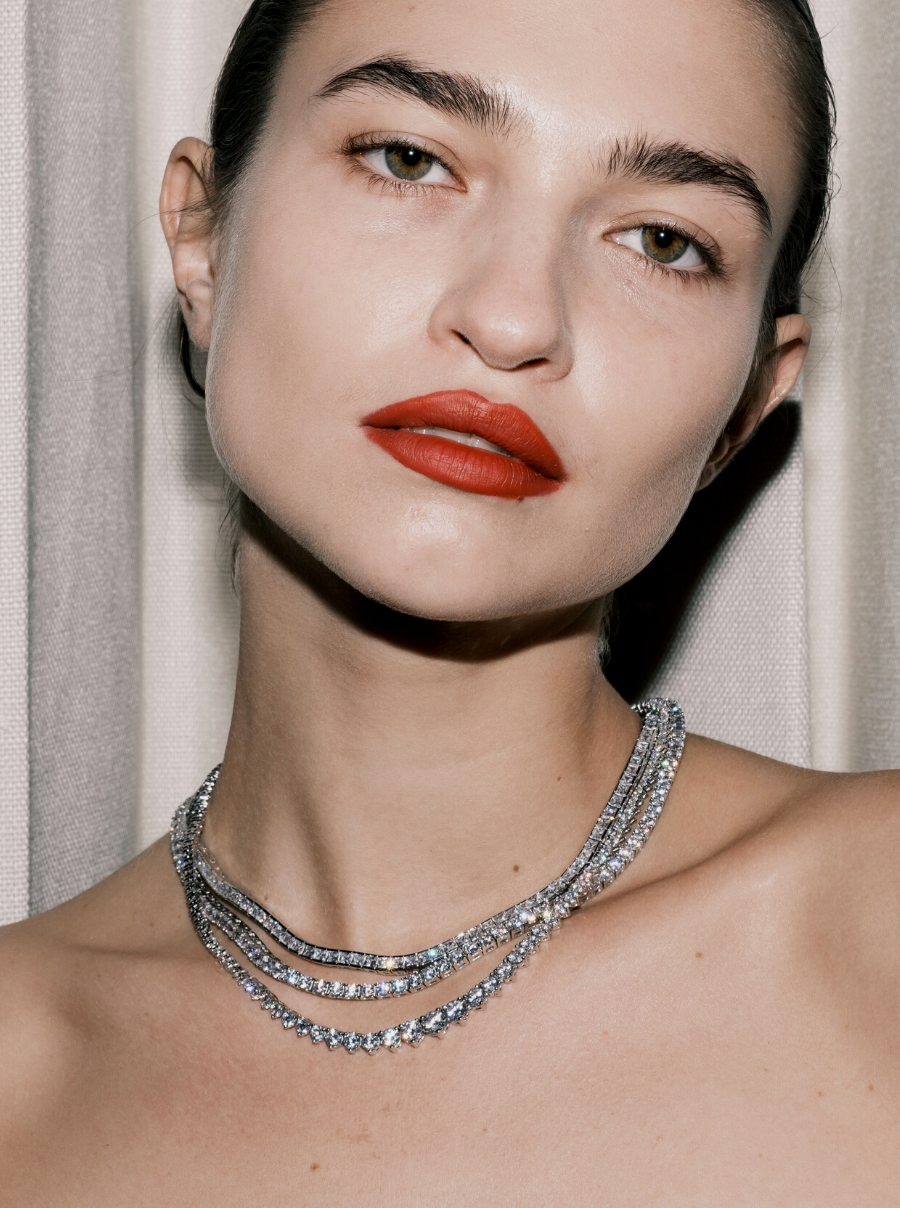 KATE ROUND CUT, LAB-GROWN WHITE SAPPHIRE SILVER RIVIERE NECKLACE
