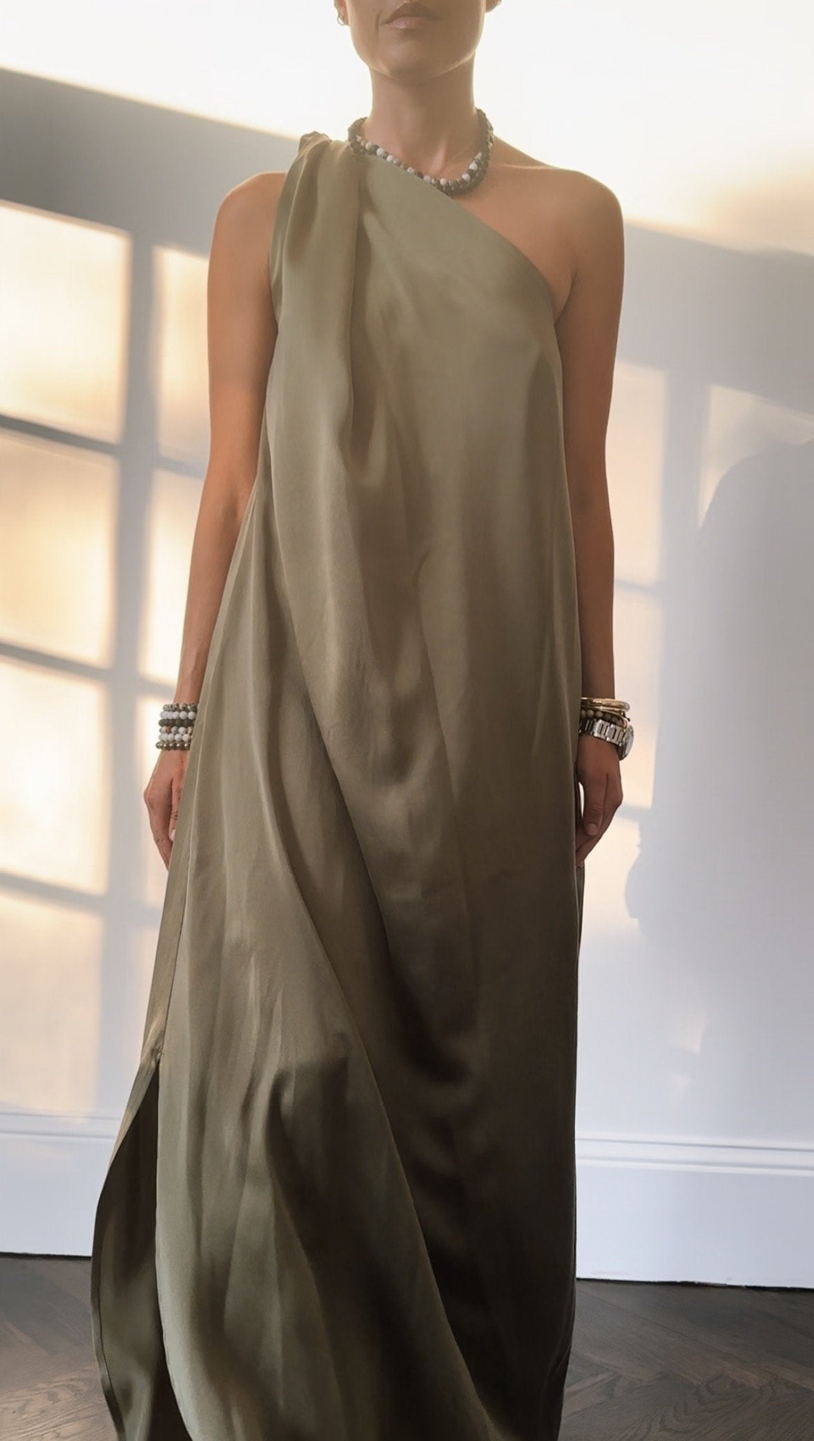 Paix Dress in Sand Washed Silk