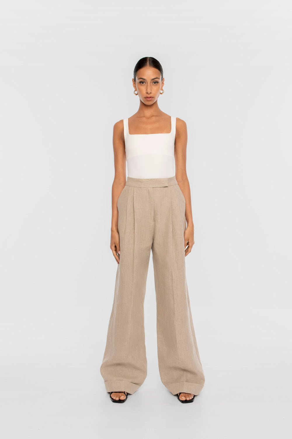 & OTHER STORIES Relaxed High Waist Linen Trousers in Beige | Endource